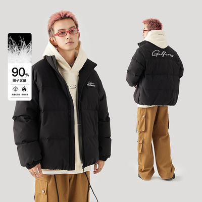 GOLFCROSS拼色无帽立领羽绒服