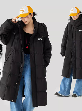 MPUX冬季中长款90白鸭绒加厚保暖连帽羽绒服外套宽松休闲男女同款