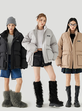 MPUX联名90白鸭绒防寒加厚保暖字母贴标立领休闲落肩羽绒服外套