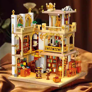 杰星街景建筑欧式书屋拼装房子小颗粒积木模型儿童益智玩具礼物