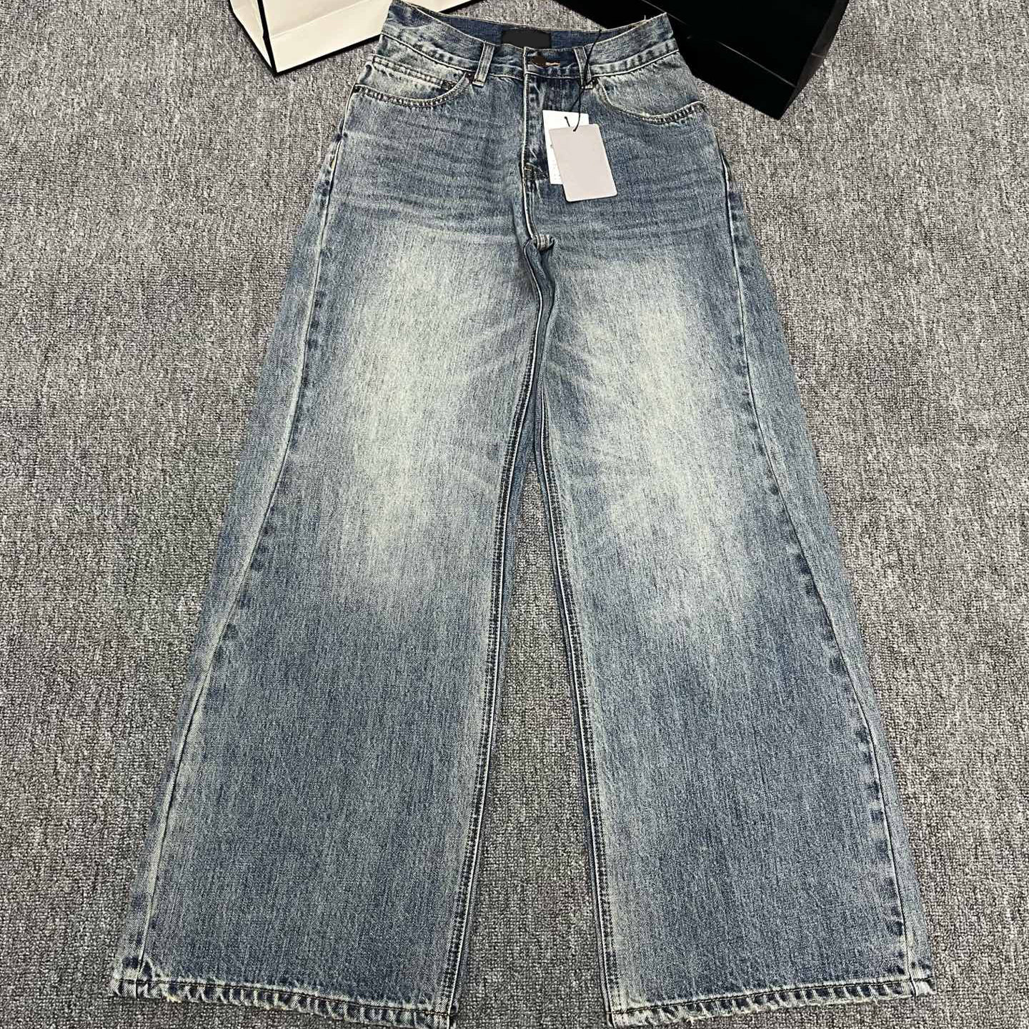 2025秋冬新款欧货复古弯刀高腰直筒牛仔裤女宽松百搭显瘦阔腿长裤