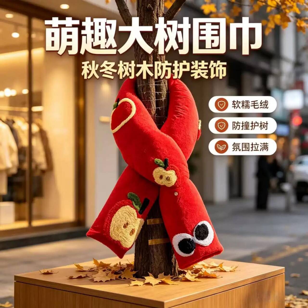 户外大树毛绒防撞网红围巾