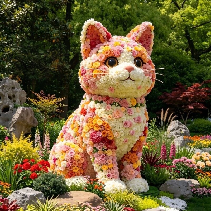 巨型萌猫花艺装置网红引流图片