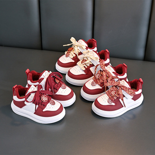 2025新年款儿童冬季皮面防水运动鞋男女童加绒保暖小中童跑步潮鞋