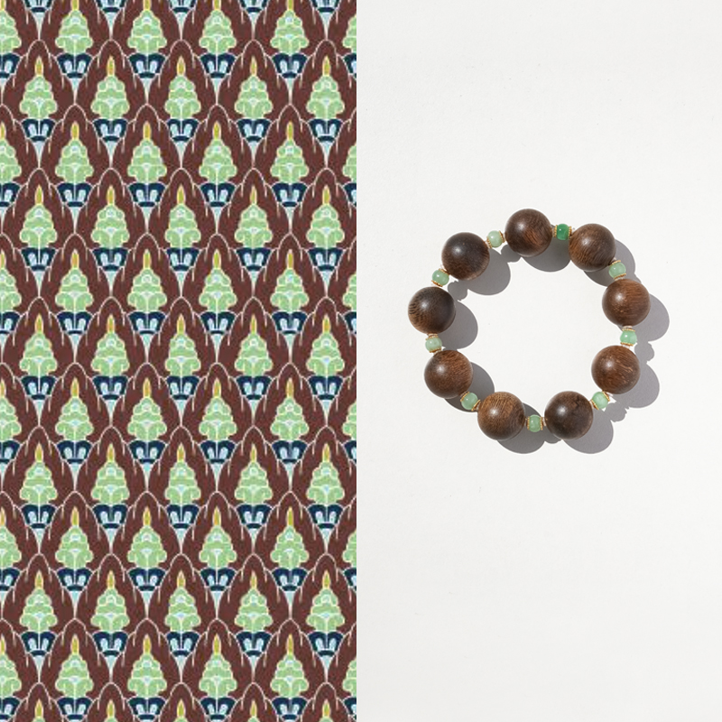 原创《山雾竹影》越南芽庄沉香手串S925纯银镀金镶翡翠新中式禅意