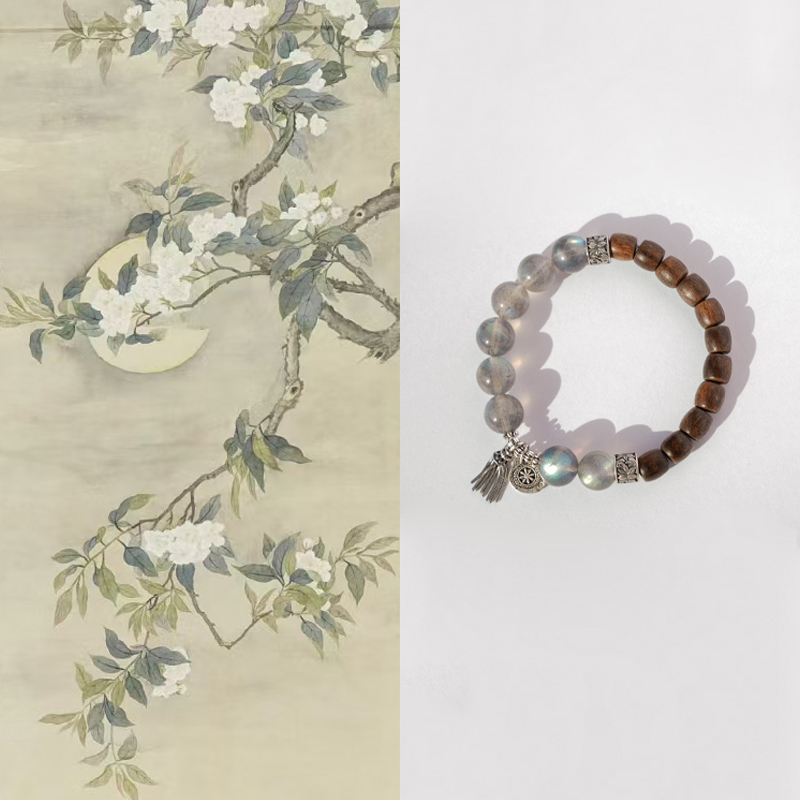 原创《月下独酌》富森红土沉香手串灰月光S925泰银手链新中式