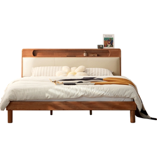 林氏家居北欧复古1米5家用胡桃色软包双人床高箱储物床政府补贴