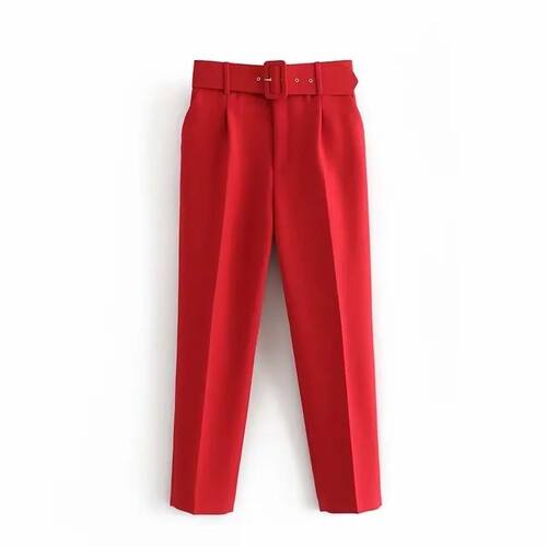 Spring  Women's Slimming Versatile Belted Trousers Asymmetri