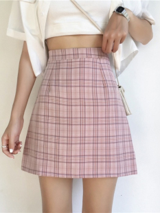 waist versatile plaid skirt高腰百搭格子A字半身裙 High line