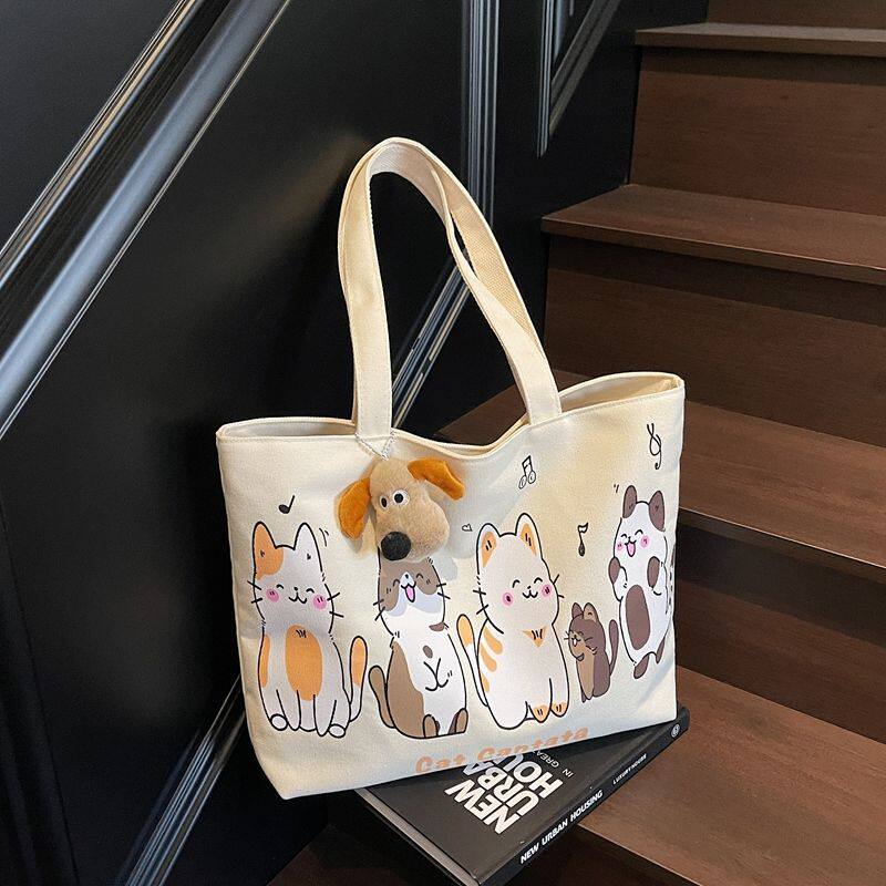 韩系2026春季新款慵懒风大容量帆布包女单肩学生文艺简约托特包潮