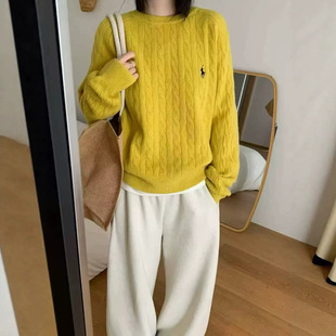 女式毛衣2026秋冬新款麻花圆领毛衣女套头刺绣长袖针织衫上衣女装
