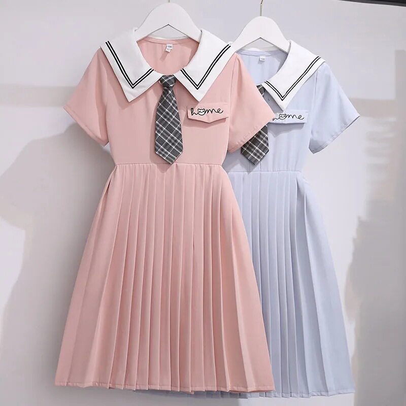 女童学院风短袖连衣裙夏装新款水手服海军领网红洋气公主裙