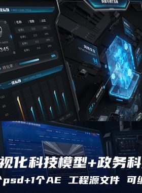 可视化智慧政务科技素材UI设计2套psd分层源文件可编辑带AE动效