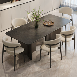 宾士台岩板餐桌全托底板维克灰家用小户型意式 轻奢极简现代风饭桌