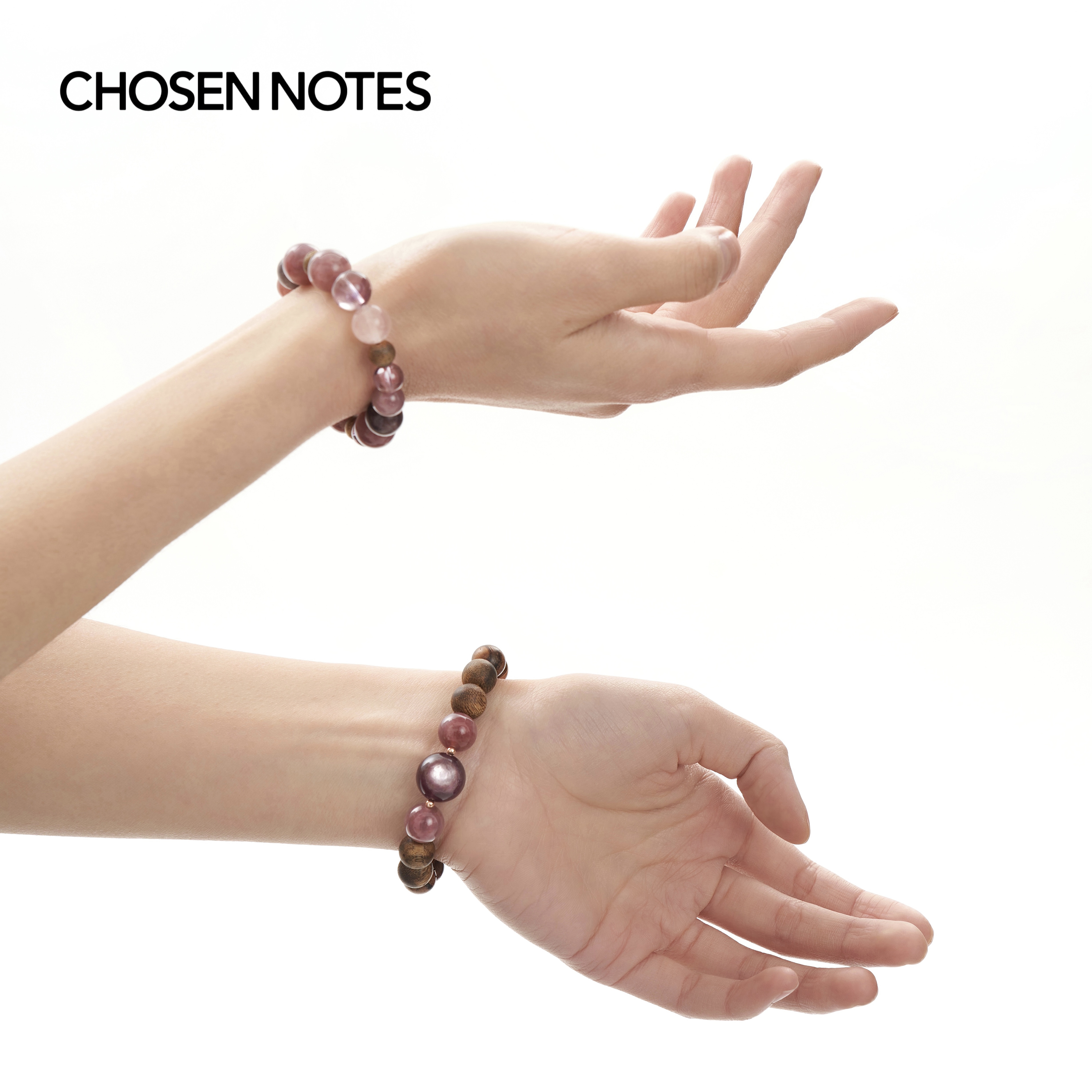 秋拾记 戴香珠宝系列「缘」粉水晶紫锂云母奇楠沉香手串