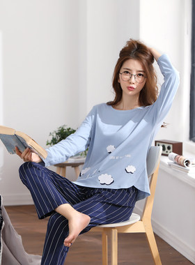 秋季家居服纯棉睡衣长袖可外穿女
