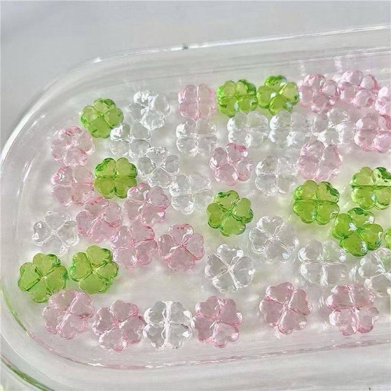 新款绿色四叶草DIY串珠配件直孔卡套应援扇娃包装饰手工材料