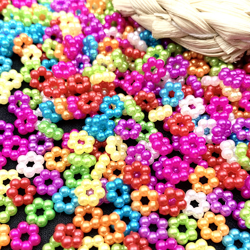 六连珠ABS仿珍珠彩色六粒有孔小花diy串珠手机壳美甲贴片饰品配件