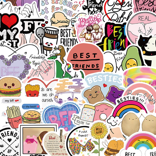 50张友谊Friendship涂鸦贴纸卡通装饰行李箱水杯吉他防水DIY贴画