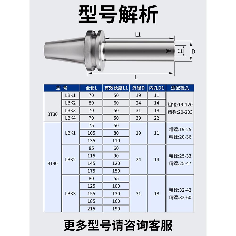 LBK镗头连接柄BT40-LBK1/2/3/4/5/6- 60/100/150/200/300镗孔刀柄