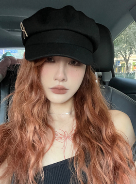 ins高级感气质黑色八角帽秋冬英伦风复古贝雷帽女韩版文艺画家帽