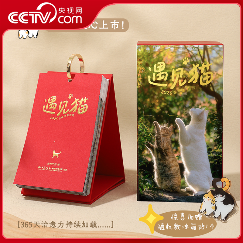 【央视网赠冰箱贴】遇见猫 2026猫日历 温暖治愈指南 丙午马年日历台历可爱萌宠桌面摆件 与猫同行猫咪摄影写真 2026年日历台历 ZI