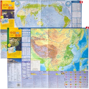 2张约60 43.5厘米中学生地理地图 4开撕不烂 中国地理地图 小号BD 中国地图 世界地理地图 中国世界地形 2022年新版 双面地理知识