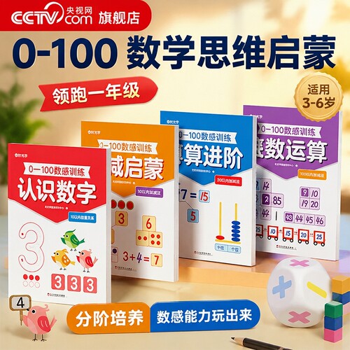 【央视网】 0-100数感训练全4本 3-6岁数学启蒙训练加减法幼儿园幼升小学一年级数学强化专项训练一日一练领跑一年级 时光学SG