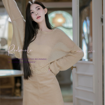 Redmole【软蕾丝光】桑蚕丝羊绒｜定位刺绣蕾丝｜微透感毛衣半裙
