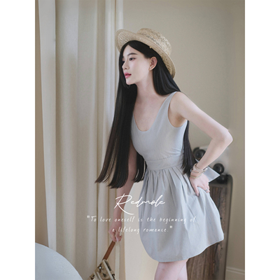 【闲时帆影】系带连衣少女花苞裙