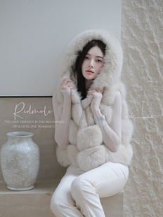 Redmole【雪映云雾】sagafurs进口狐狸毛|定染浅杏|肥润皮草