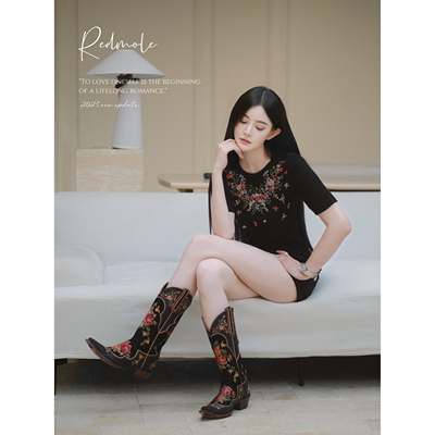 Redmole【雾夜繁花】山羊绒混纺｜重手工刺绣｜柔软舒适短袖上衣