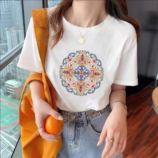 新款【国潮风】纯棉短袖女短款半袖T恤时尚女衫女款上衣体恤复古