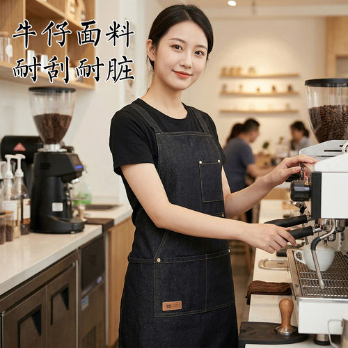 咖啡师牛仔围裙定制2026新款