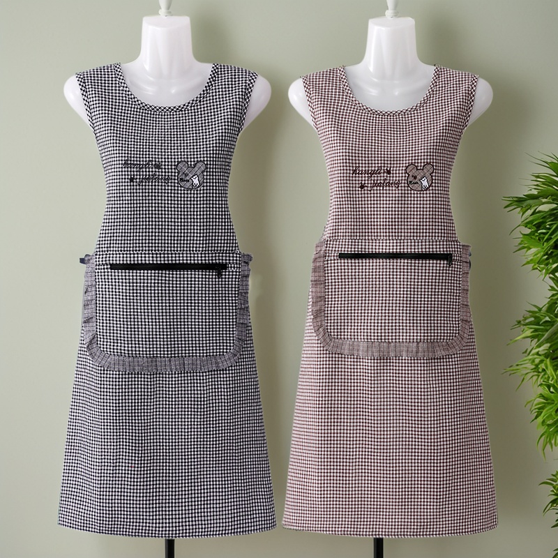 坎肩围裙家用厨房纯棉格子