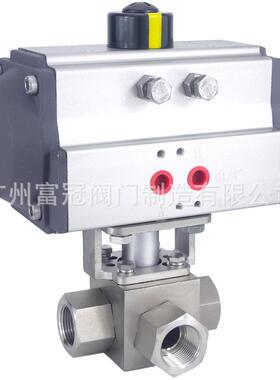 304不锈钢气动高压三通球阀 Q614/5F-320P丝扣高压阀门T型型DN15