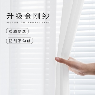 防刮客厅白沙金刚纱帘阳台白纱飘窗帘透光不透人垂感白色纱幔窗纱