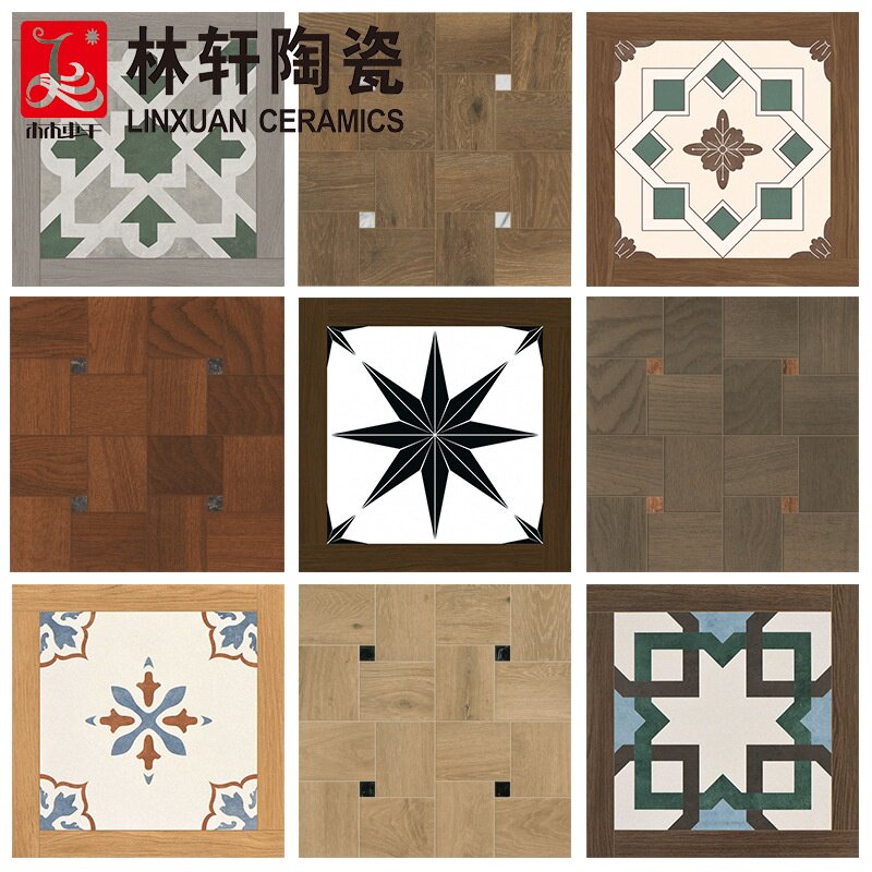 拼花木纹砖600*600仿木地砖酒店民宿客栈防滑地砖美式复古风