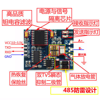 工业级TTL转R485模块R485转TTL带隔离单片机串口UART工业级模块