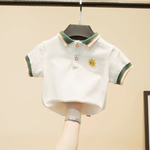 潮 宝宝t恤新款 短袖 polo衫 中小童白色体恤纯棉翻领套头男女童夏装
