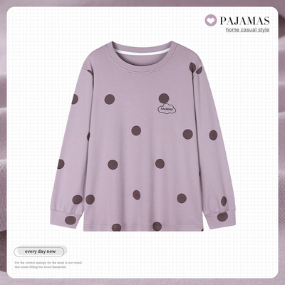 上衣单件纯棉睡衣女圆领长袖春秋