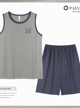 男士纯棉夏季背心居家套装男式夏天薄款大裤衩休闲大码可外穿睡衣