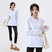 白色内搭纯棉长袖 T恤女秋冬重磅宽松加绒超好看打底衫 遮屁股上衣