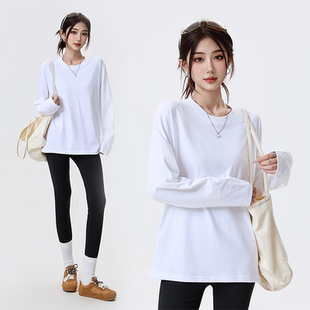 今年流行爆款 上衣2025新款 T恤女重磅宽松打底衫 白色内搭纯棉长袖