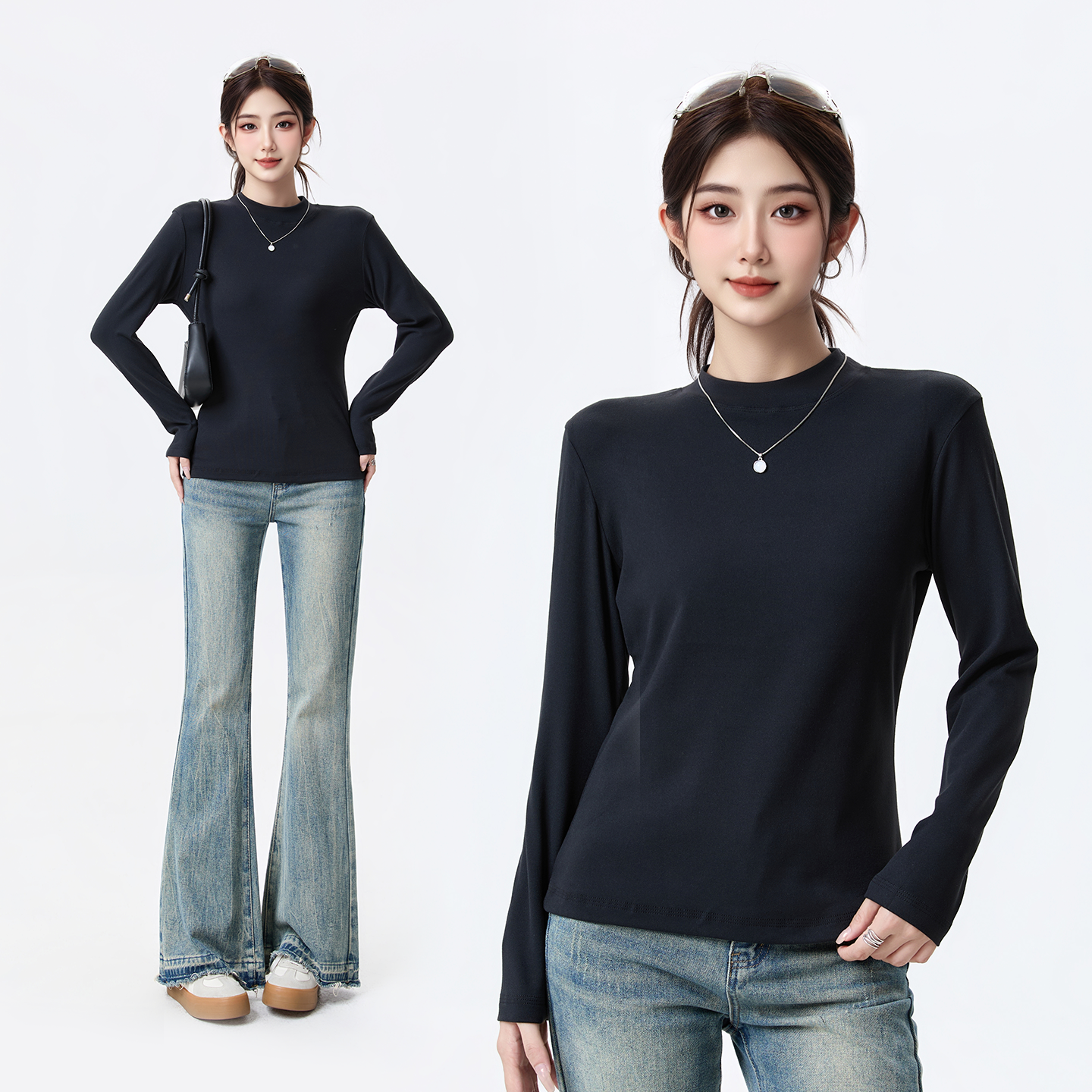 黑色小高领德绒长袖t恤女2025款