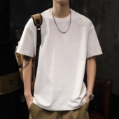 美式 简约打底衫 重磅纯棉260g白色短袖 T恤男宽松情侣纯色2026新款
