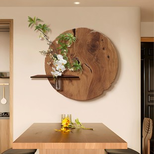 中古风木纹餐厅装饰画水培绿植客厅电视背景墙挂画入户门玄关壁画