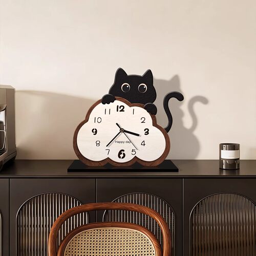 福画中古风猫咪桌面时钟摆件钟表