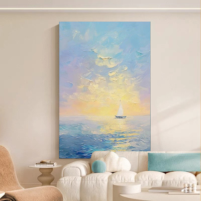 奶油风客厅卧室玄关海景肌理挂画