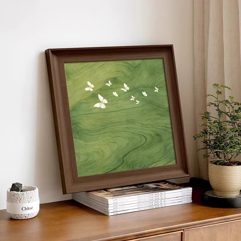 中古风客厅装饰画绿色风景桌面摆件挂画入户玄关柜高级感艺术壁画